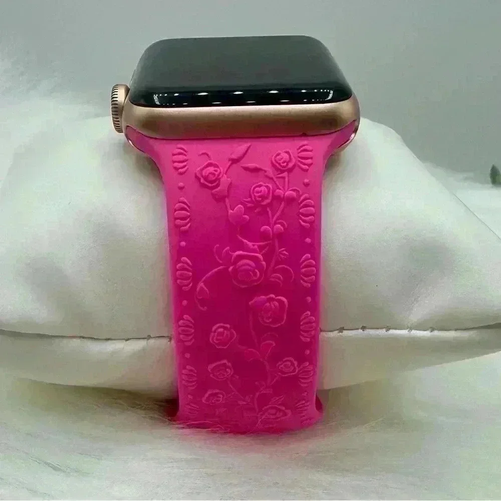 Floral Engraved Design Apple Watch Bands  38mm 40mm 41mm Hot Pink